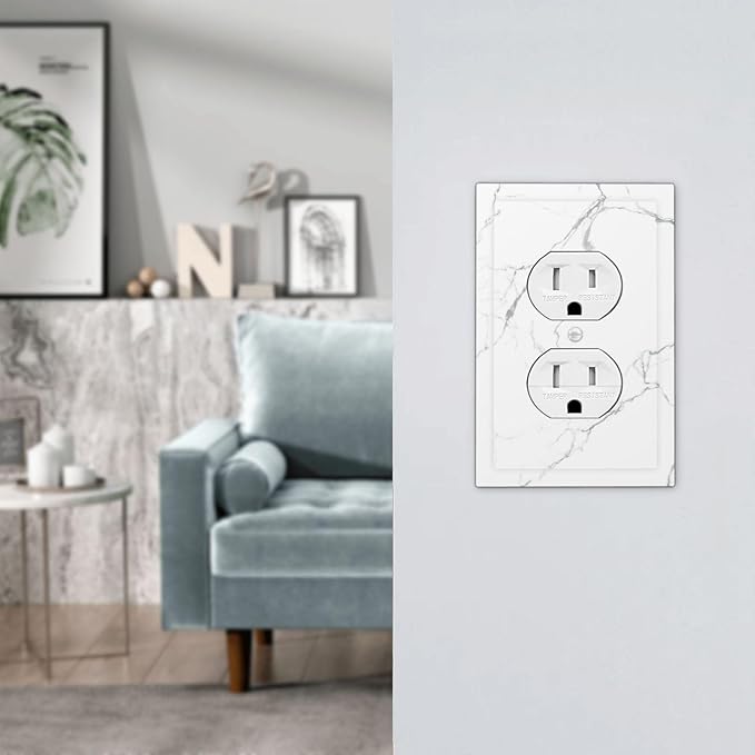 Luxurious White Marble Abstract Print Outlet Covers 1 Gang Duplex Light Switch Cover Decorative Switch Plates Electrical Receptacle Faceplate Wall Plate for Bathroom Kitchen Bedroom Decor