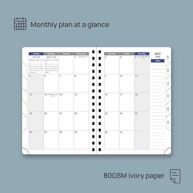 POPRUN 2026 Daily Planner One Page per Day (Medium 6'' x 8.5'') - 12 Months Calendar Appointment Book with Hourly Slots, Inner Pocket, Monthly Tabs, Pen Holder - Pacific Green