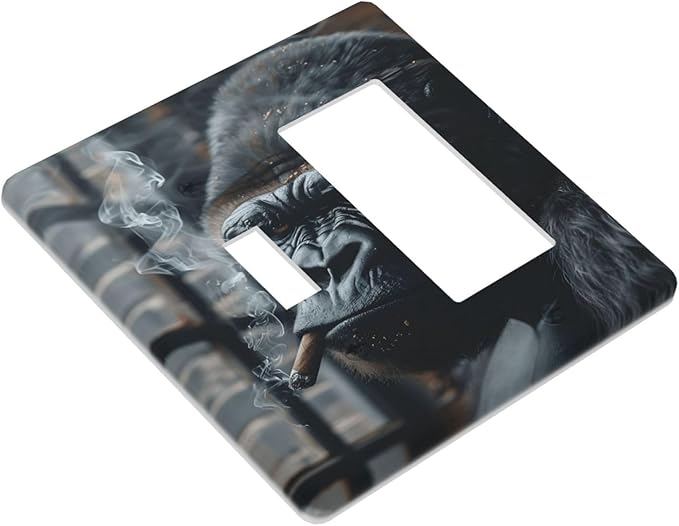 Funny Animal Smoking Black Orangutan Outlet Covers 1 Toggle 1 Rocker Combination Decorative Wall Plate Electrical Switch Plates Light Switch Cover Plate for Farmhouse Home Office Decor