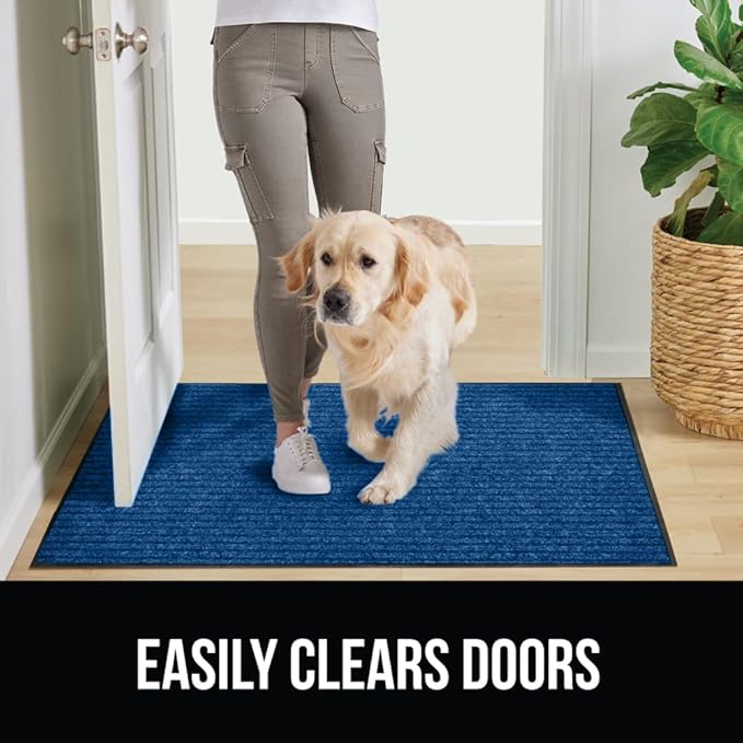 GORILLA GRIP Waterproof Traffic Guard Door Mat, 59x24, Heavy Duty Entryway Mats, Strong Rubber Back Commercial Utility Rugs for Office Hallway, Garage Floor and Home, Low Profile Carpet Runner, Blue
