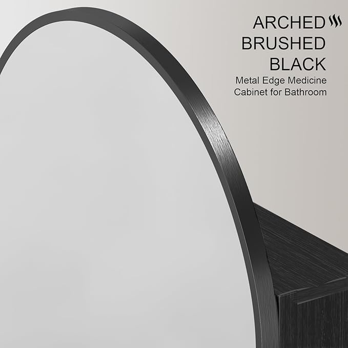 Recessed Medicine Cabinet Mirror for Bathroom,Black Arched Medicine Cabinet with Mirror,Arch Bathroom Mirror with Storage,Surface Mount Wall Cabinet,16x26 Mirrored Cabinets Wall Mounted