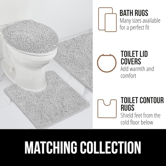 GORILLA GRIP Bath Rug Mat 36x24, Soft Absorbent Chenille, Quick Dry Microfiber Mats, Rubber Backing Washable Shower Floor Rugs, Bathmat Runner, US Designed Bathroom Home Decor Accessories Light Gray