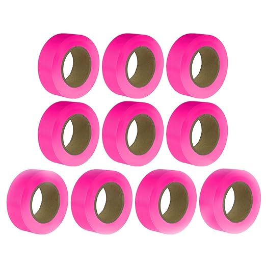Pink Flagging Tape 10 Pack,Surveyors Tape,1" × 1500' Survey Tape,Tree Marking Ribbon,Non-Adhesive Plastic Ribbon,Trail Marking Tape for Hazardous Areas or Borders