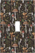 Funky Retro Vintage 70s 60s Boho Hippie Mushroom Single Toggle Light Switch Covers Decorative 1 Gang Blank Wall Plates Cover Bohemian Floral Leaf Electrical Device Switchplate Faceplate for Bathroom