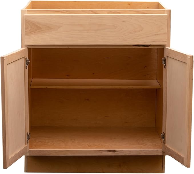 Quicklock RTA (Ready-to-Assemble) | Base Kitchen Cabinets - Shaker Style | Made in America (Raw Hickory, 30" Wx34.5 Hx24 D Base)