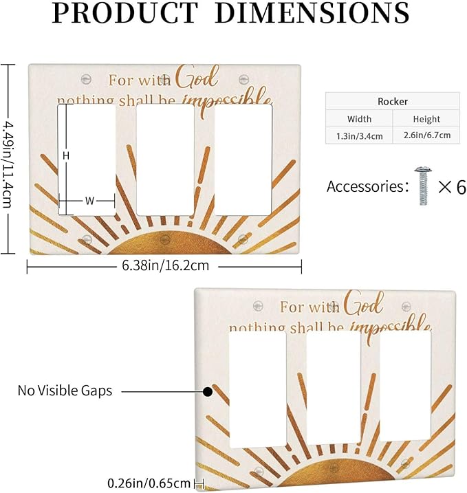 Mid Century Boho Sun Inspirational Quote Outlet Covers Triple Rocker Light Switch Covers Decorative Abstract Gold Sunrise 3 Gang Wall Plate Gfci Electrical Receptacle Switchplate Plug Faceplate