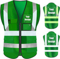 YOWESHOP High Visibility Safety Vest Custom Your Logo Protective Workwear 5 Pockets With Reflective Strips Outdoor Work Vest (L, Green Luminous)