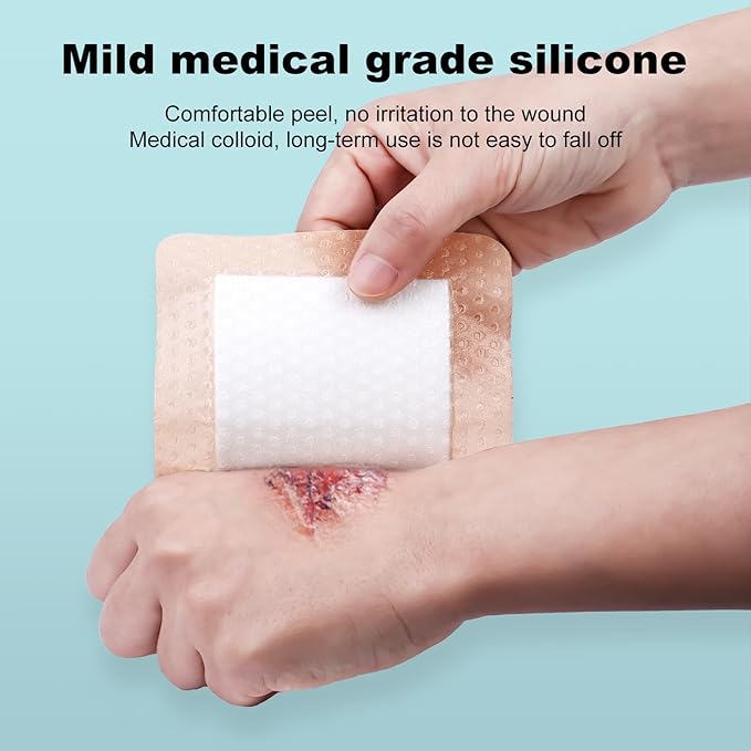 Silicone Foam Dressing 3x3 Gentle Border, Super Absorbent Wound Dressing, Bed Sore Patches, Waterproof Silicone Bandages for Wounds Care, Self Adhesive Pressure Sore Pads (60)
