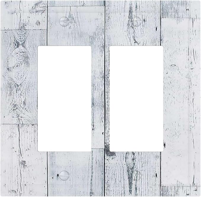 Decorative Outlet Covers Vintage Grey White Wood Grain 2 Gang Double GFCI Rocker Electrical Wall Panels Light Switch Cover Plate for Farmhouse Bathroom Decor