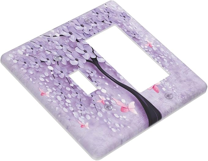 Light Switch Cover 3D Purple Tree 2 Gang Toggle Rocker Combo Wall Plates Decorative Switch Plates and Outlet Covers Receptacle Cover for Bathroom Bedroom Decor