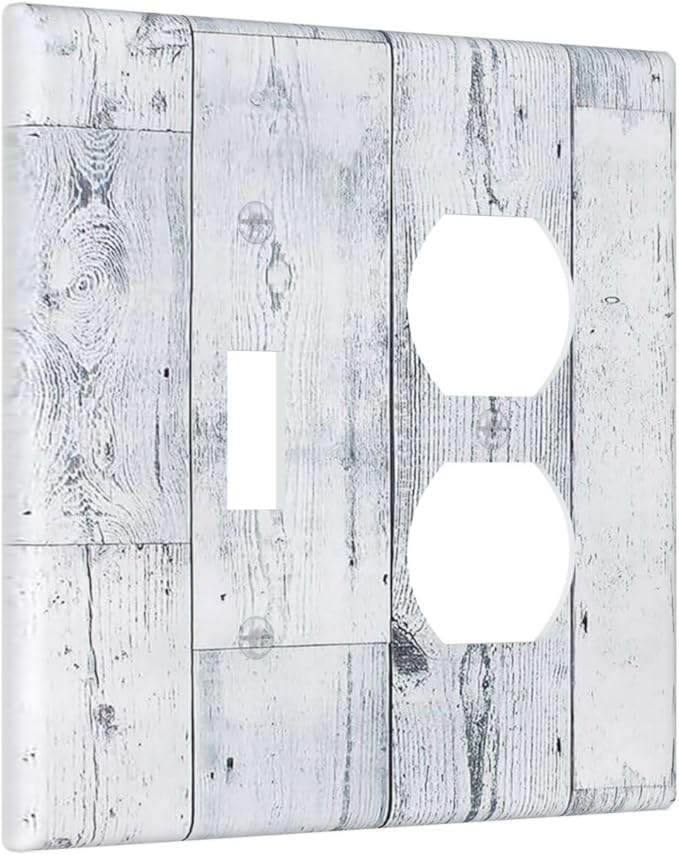 Wallplates Vintage Grey White Wood Grain 1 Toggle 1 Duplex Switch Plate Electrical GFCI Faceplate Decorative Light Switch Covers for Farmhouse Bathroom Decor