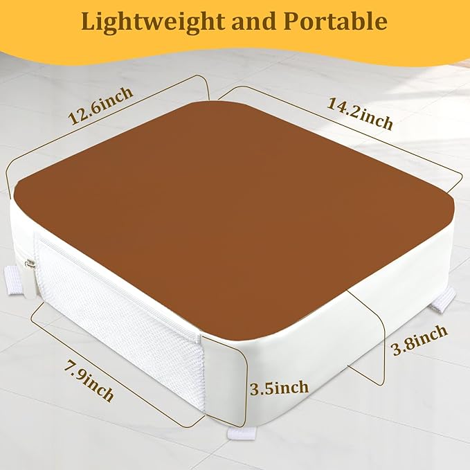 Booster Seat for Kitchen Chair - 4-Point Anchor 3.8" Lift Toddler Booster Seat for Dining Table with Side Pockets, Non-Slip & Portable Dining Cushion for Kids (Brown)