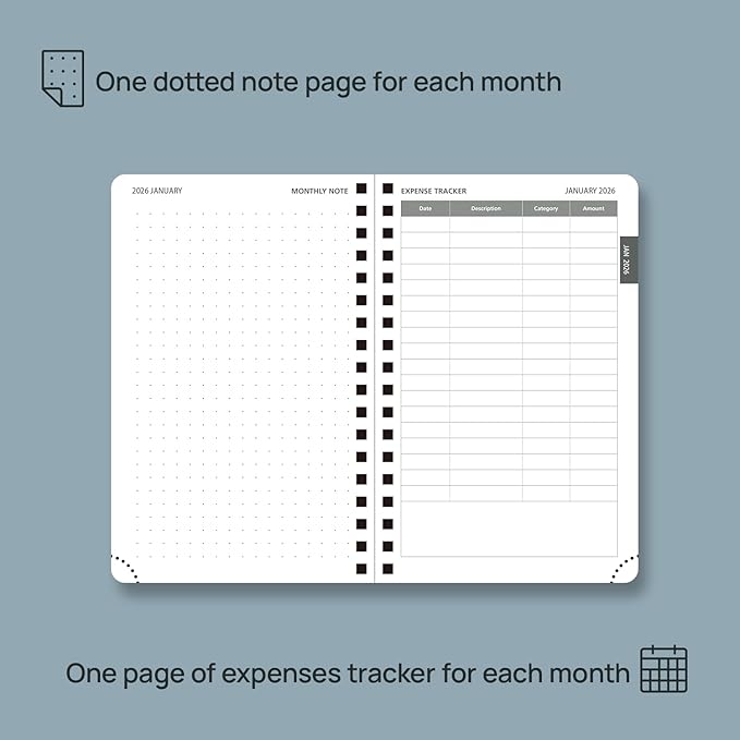 POPRUN Monthly Planner 2026-2027 (Pocket 4.25" x 6.25") 18 Months Calendar (Jan 2026 - Jun 2027) - 4 Pages per Month with Expense & Notes, Leather Cover, Sunday Starts - Brown