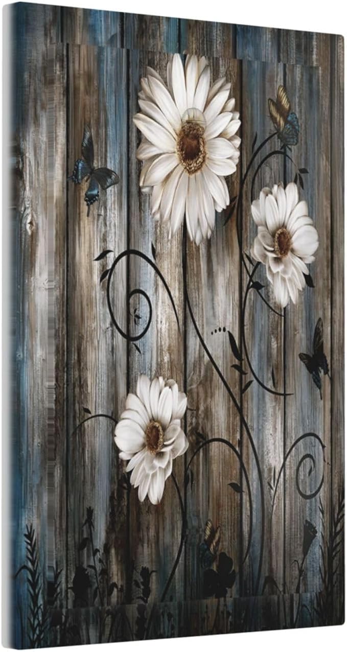 Rustic Wood Background Floral Butterfly Daisy Light Switch Cover Plate 1 Gang No Device Blank Electrical Wall Plates Faceplate Decorative Switch Plate Covers for Farmhouse Bedroom Decor