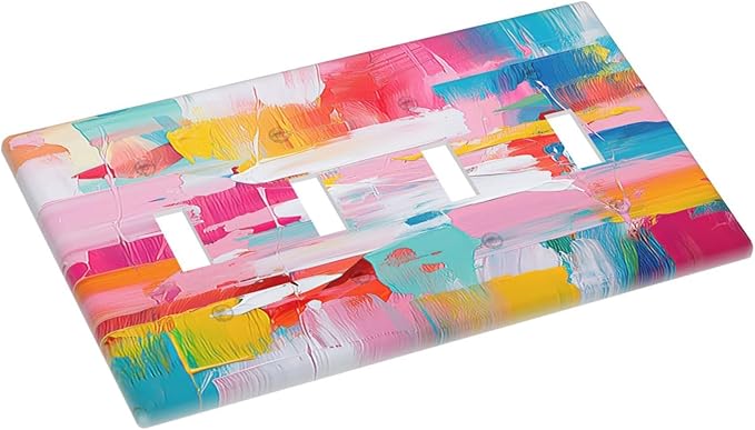 Light Switch Covers Multicoloured Modern Watercolor Oil Painting Quad Toggle Electrical Faceplate 4 Gang Wall Plate Decorative Switch Plates for living Room Bedroom Decor