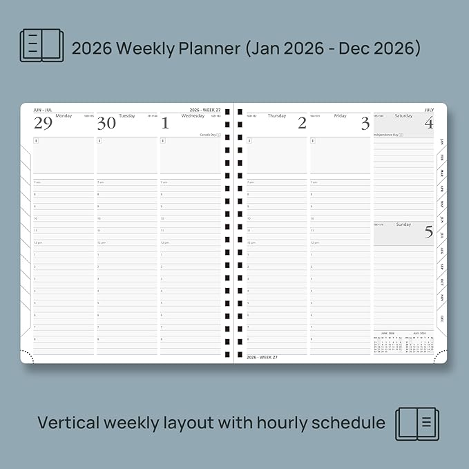 POPRUN 2026 Planner (Large - 8.5" x 10.5") with Hourly Schedule, Vertical Layout - 2026 Weekly Calendar (Jan. 2026 - Dec.2026) for Time Management, Monthly Tabs, Spiral Bound, Soft Cover - Night Sky Blue