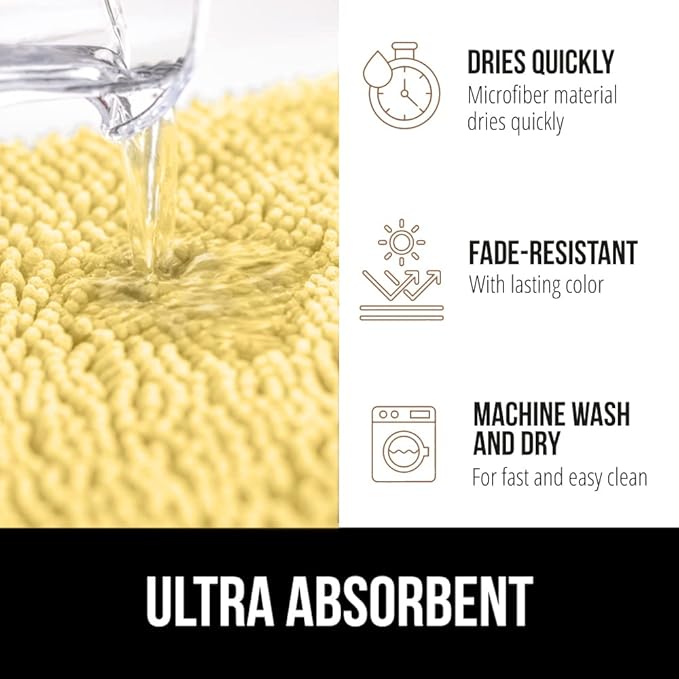 GORILLA GRIP Bath Rug Mat 36x24, Thick Soft Absorbent Chenille, Quick Dry Microfiber Mats, Rubber Backing Washable Shower Floor Rugs, Bathmat Runner, US Designed Bathroom Home Decor Accessories Yellow