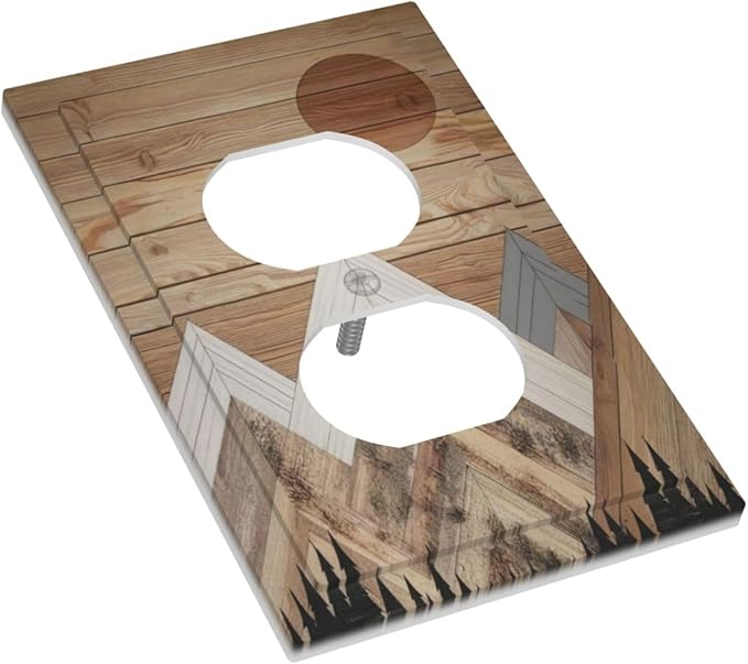 Wooden Planks Mosaic Snow Mountain Sun Outlet Covers 1 Gang Duplex Light Switch Cover Decorative Switch Plates Electrical Receptacle Faceplate Wall Plate for Farmhouse Home Decor