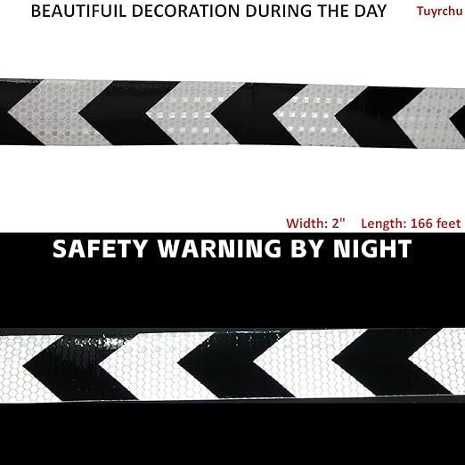 Black White Reflective Tape 2 inch X 166 feet, Outdoor Waterproof Hazard Conspicuity Warning Industrial Marking Tape