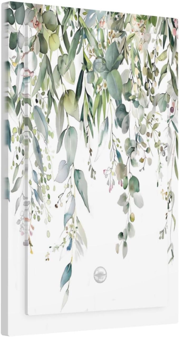 Sage Green Watercolor Eucalyptus Leaves Floral Flowers Light Switch Cover Plate 1 Gang No Device Blank Electrical Wall Plates Faceplate Decorative Switch Plate for Farmhouse Bed Room Decor