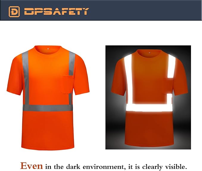 High Visibility Shirts Quick Dry Safety T Shirts with Reflective Strips and Pocket Short Sleeve Mesh Hi Vis Construction Work Class 2 Shirt for Men/Women Orange,2XL