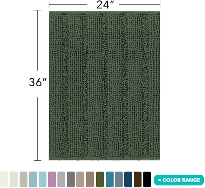 Turquoize Chenille Shaggy Non Slip Bronze Green Bath Rug Non Slip 24x36 Extra Soft Absorbent