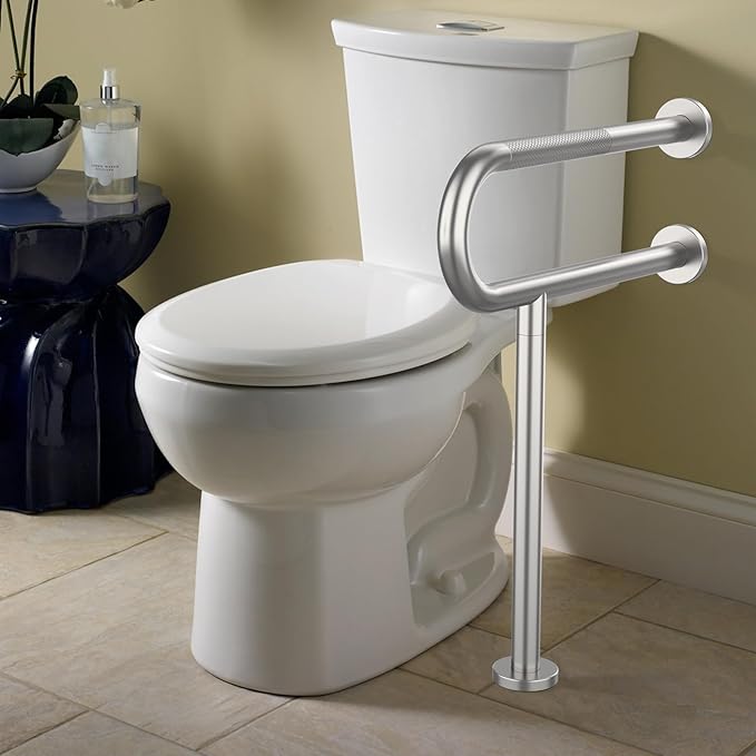 Toilet Grab Bar 23.4 Inch, YuanDe Wall to Floor Brushed Nickel Bathroom Safety Bar w/Anti-Slip Knurled Grip, Stainless Steel Handicap Grab Bar with Leg,Support Bar for Disabled Elderly Pregnant
