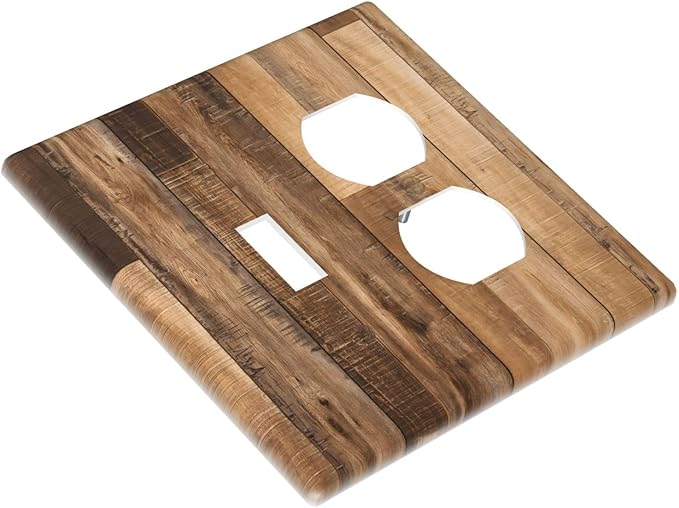 Rustic Brown Wood Splicing Vintage Dark Oak Print Wallplates 1 Toggle 1 Duplex Switch Plate Electrical GFCI Faceplate Decorative Light Switch Covers for Farmhouse Home Decor