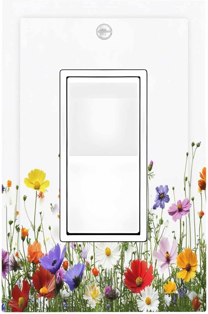 Decorative Outlet Covers Colorful Wildflowers Plant Floral Daisy 1 Gang Single Rocker Light Switch Cover Plate Wall Plates Gfci Faceplate For Bed Room Living Room Decor
