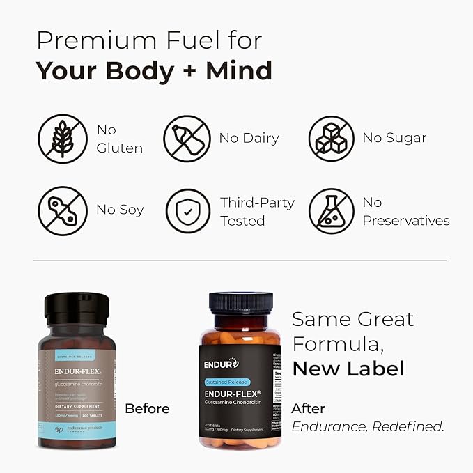ENDUR-FLEX, Glucosamine Chondroitin Joint Support Supplement For Helping Preserve Your Active Mobility, Gluten Free, 500mg/200mg (200 Tablets)