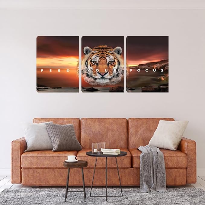 Motivational Wall Art, Inspirational Canvas Wall Art for Office, 3 Pieces Tiger Painting Posters Prints for Entrepreneur Living Room Bedroom Dorm(36''Wx 16''H)