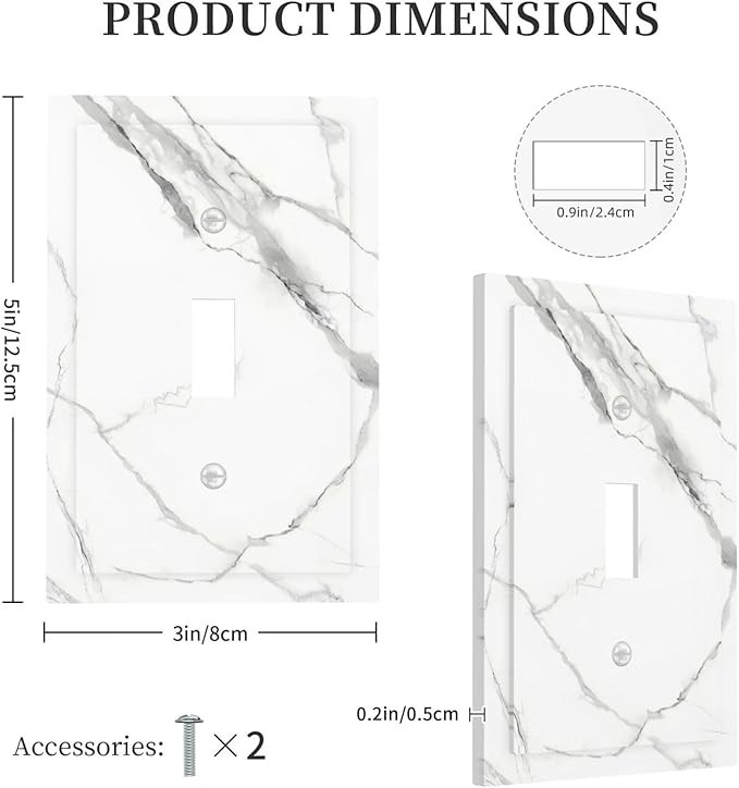 White Marble Abstract Luxurious Print Decorative Light Switch Cover 1 Gang Single Toggle Device Electrical Faceplate Switchplates Decorator Outlet Wall Plate for Bathroom Kitchen Home Decor