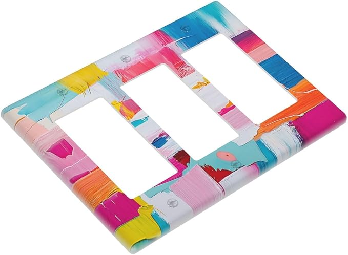 Light Switch Covers Multicoloured Modern Watercolor Oil Painting 3 Gang Rocker Electrical GFCI Decorative Triple Outlet Wall Plate Cover Switchplate for living Room Bedroom Decor