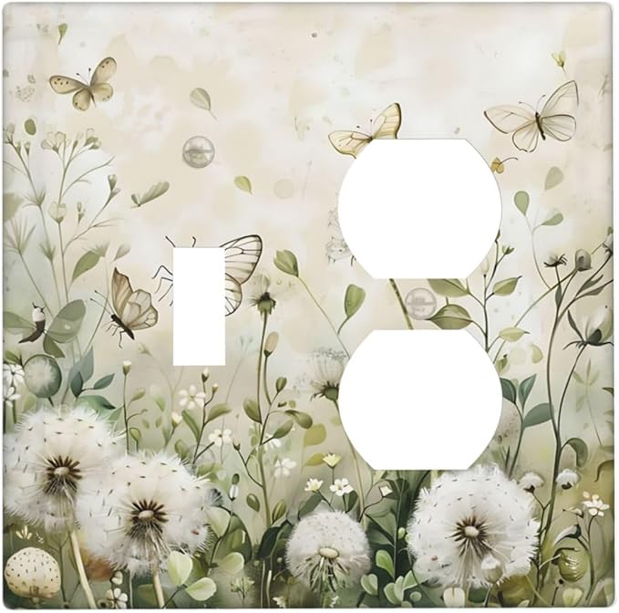 Dandelions Butterflies Watercolor Wildflowers Floral Wallplates 1 Toggle 1 Duplex Switch Plate Electrical GFCI Faceplate Decorative Light Switch Covers for Bedroom Living Room Decor