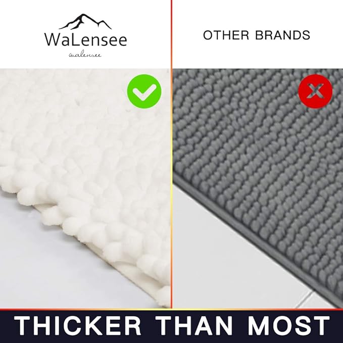 Walensee Bathroom Rug Non Slip Bath Mat (36x24 Inch Ivory) Water Absorbent Super Soft Shaggy Chenille Machine Washable Dry Extra Thick Perfect Absorbant Best Large Plush Carpet for Shower Floor