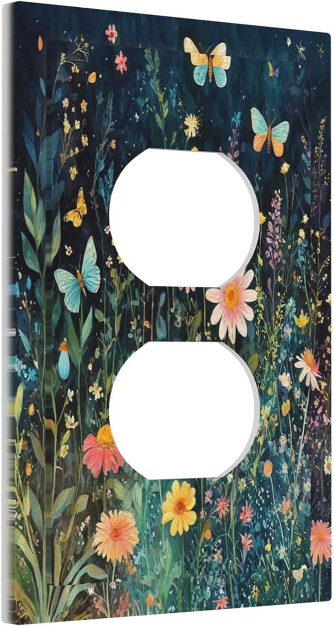 Outlet Covers Boho Vintage Floral Flower Butterfly 1 Gang Duplex Wall Plate Decorative Switch Plates Electrical Receptacle Faceplate Light Switch Cover for Bedroom Home Decor