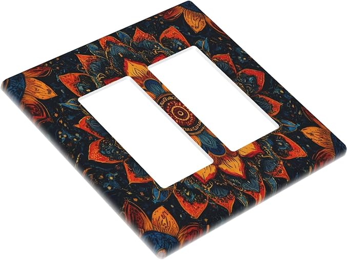 Colorful Oriental Floral Blooming Mandala Flower Outlet Covers Double Rocker Light Switch Covers Decorative 2 Gang Gfci Wall Plate Electrical Receptacle Switchplate Plug Faceplate Bathroom