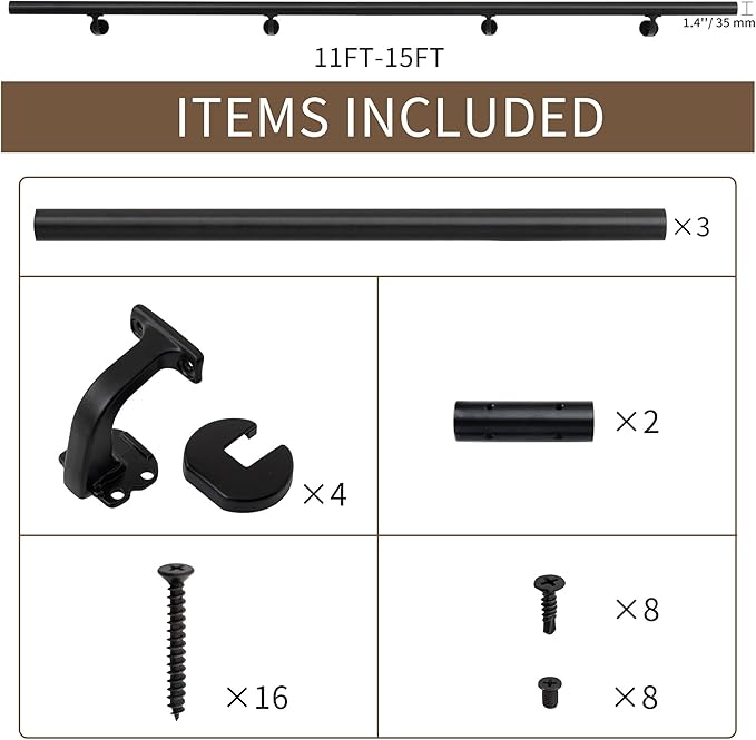 14 FT Handrails for Indoor Stairs,Deck,Slope,Modern Aluminum Handrail Set, Wall Mounted, with Zink-Alloy Brackets Aluminium Railing System,Rust Free. (Matte Black, 14 FT)