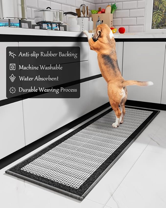 PADOOR Kitchen Mats for Floor, Kitchen Rugs Non Slip Washable, Rubber Backed Kitchen Runner Super Absorbent Kitchen Floor Mat Sink Rug, 20”x32” Black