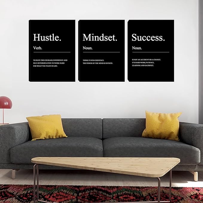 Unbruvo 3 Pieces Motivational Wall Decor-Inspirational Hustle Canvas Wall Art, Positive Affirmation Wall Decor for Living Room Bedroom Classroom Office(60" Wx28 H)