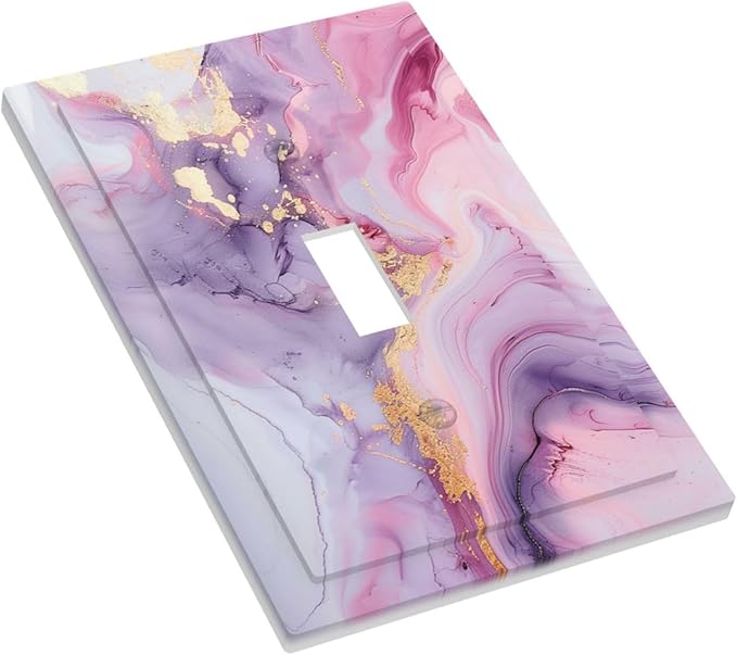 Decorative Light Switch Cover Pink Marble Abstract Purple Gold Texture 1 Gang Single Toggle Device Electrical Faceplate Switchplates Decorator Outlet Wall Plate for Bathroom living Room Decor