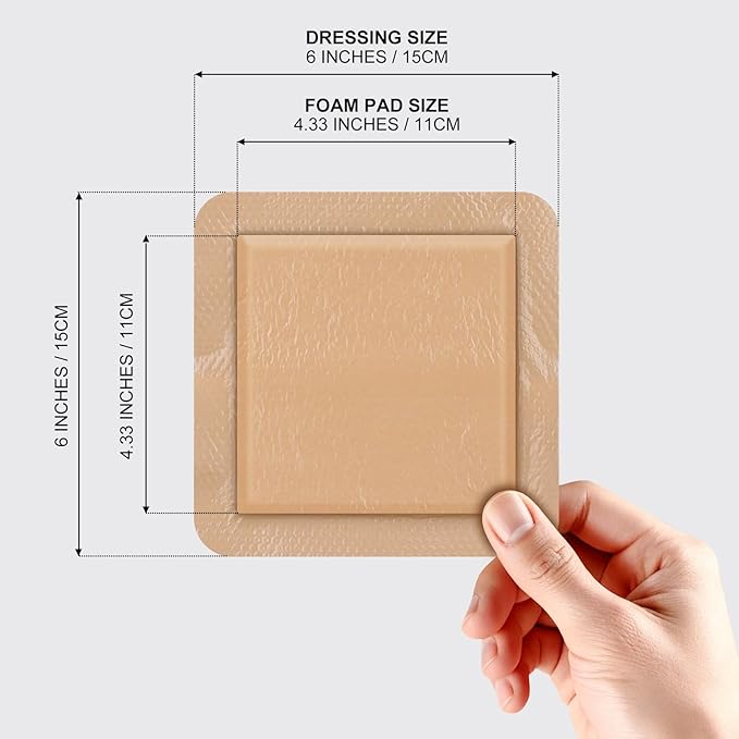 Silicone Foam Dressing 6x6 Gentle Border, Super Absorbent Wound Dressing, Bed Sore Patches, Waterproof Silicone Bandages for Wounds Care, Self Adhesive Pressure Sore Pads (20)