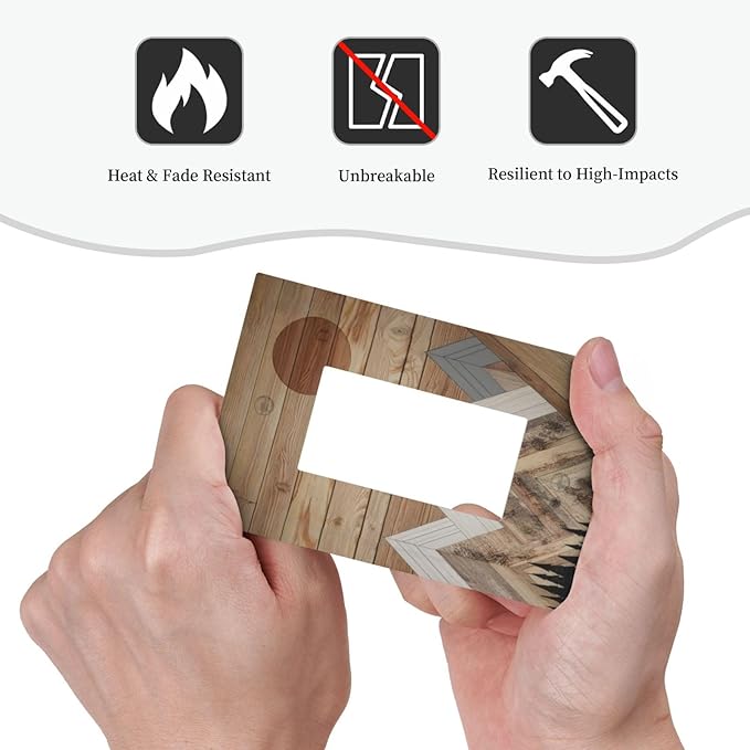 Wooden Planks Mosaic Snow Mountain Sun Decorative Outlet Covers 1 Gang Single Rocker Light Switch Cover Plate Wall Plates GFCI Faceplate for Farmhouse Home Decor