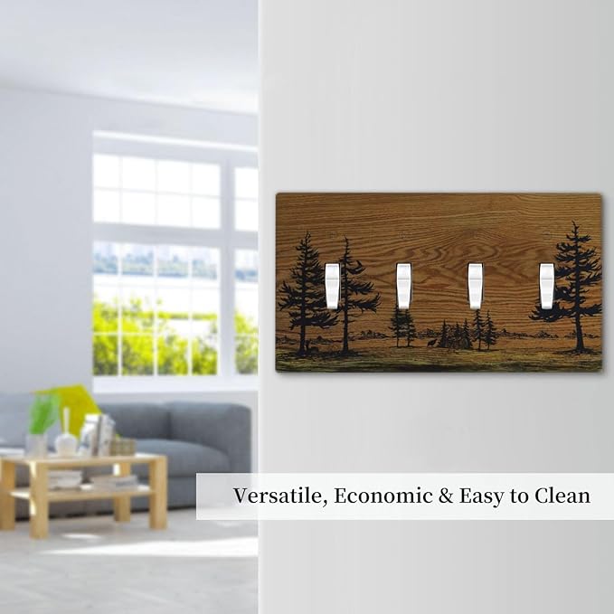 Decorative Switch Plate Covers Rustic Farmhouse Brown Board Pine Tree Wood Grain 4 Gang Light Switch Cover Plate Quad Toggle Wall Plate Light Switch Covers for Bathroom Decor