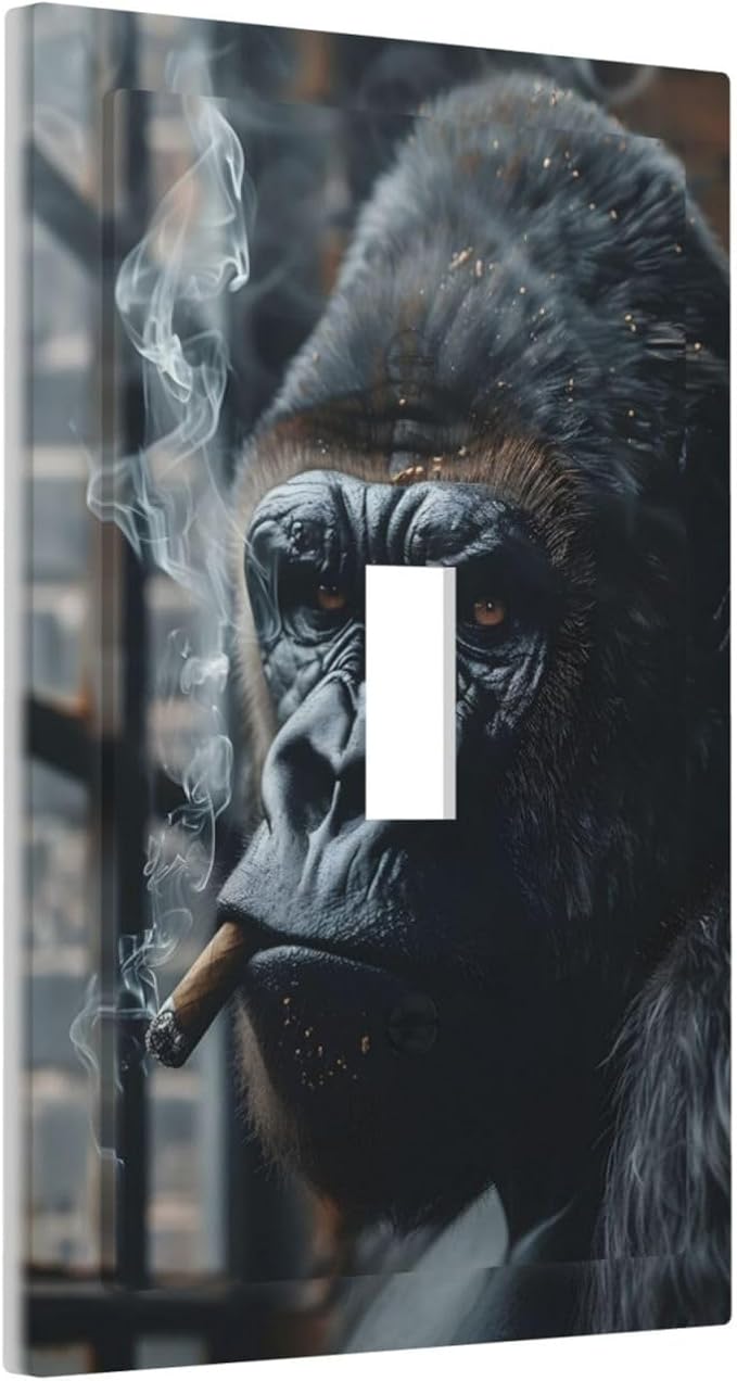Funny Animal Smoking Black Orangutan Decorative Light Switch Cover 1 Gang Single Toggle Device Electrical Faceplate Switchplates Decorator Outlet Wall Plate for Farmhouse Home Office Decor