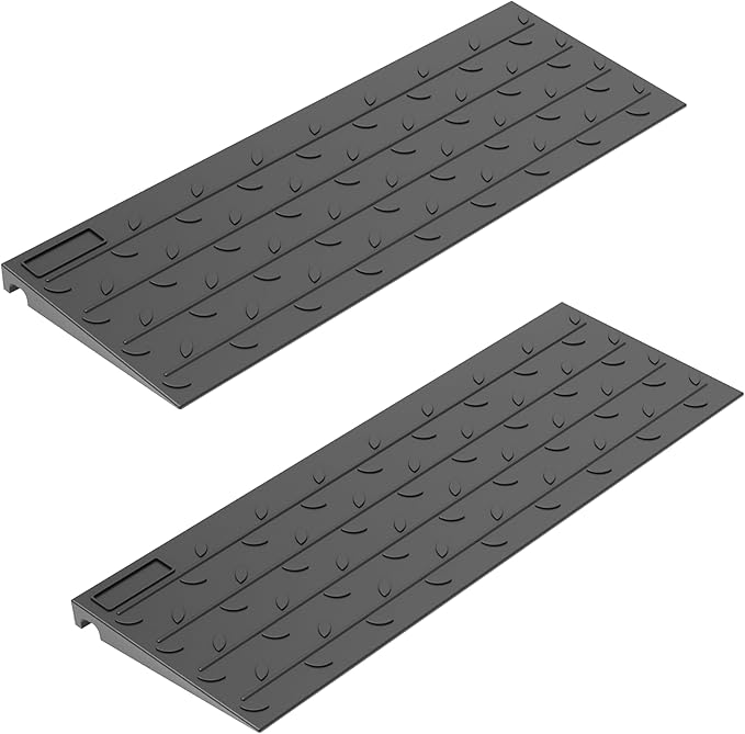 OrangeStar Heavy Duty Rubber Threshold Ramp, 2 Pack 1.5" Rise Wheelchair & Scooter Ramp with Cord Channel, Non-Slip Angled Entry for Doorways, Steps & Garages, 2200 LBS Capacity (Black, 36" Length)