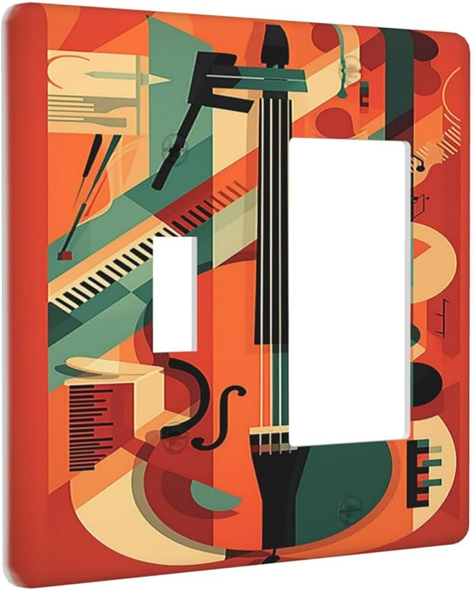 Outlet Covers Violin Abstract Jazz Colorful Painting 1 Toggle 1 Rocker Combination Decorative Wall Plate Electrical Switch Plates Light Switch Cover Plate for living Room Office Decor