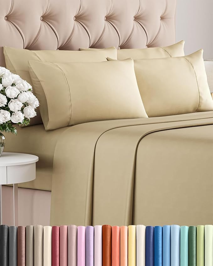 Full 6 Piece Sheet Set - Cooling & Breathable Bed Sheets - Hotel Luxury Bed Sheets for Women, Men, Kids & Teens - Comfy Bedding with Deep Pockets & Easy Fit - Soft and Wrinkle Free - Full Beige Sheets