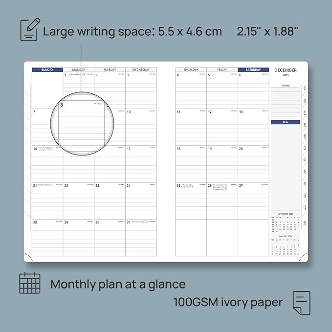POPRUN Monthly Planner 2026-2027 (Large-8.25'' x 11.75''), 16 Months Calendar (Dec 2025-Mar 2027) Appointment Book with Stair Tabs, Inner Pockets, Pen Holder, PU Leather Softcover - Purple