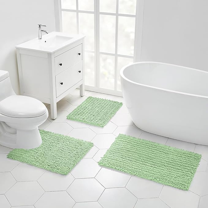 Walensee Large Bathroom Rug Non Slip Bath Mat (72x24 Inch Sage Green) Water Absorbent Super Soft Shaggy Chenille Machine Washable Dry Extra Thick Perfect Absorbant Best Plush Carpet for Shower Floor